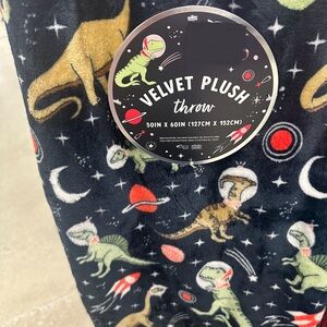 Velvet Plush Throw - Space Dino Print, Black
